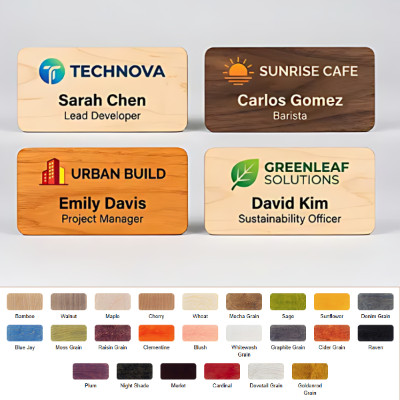Printed Real Wood Name Badge